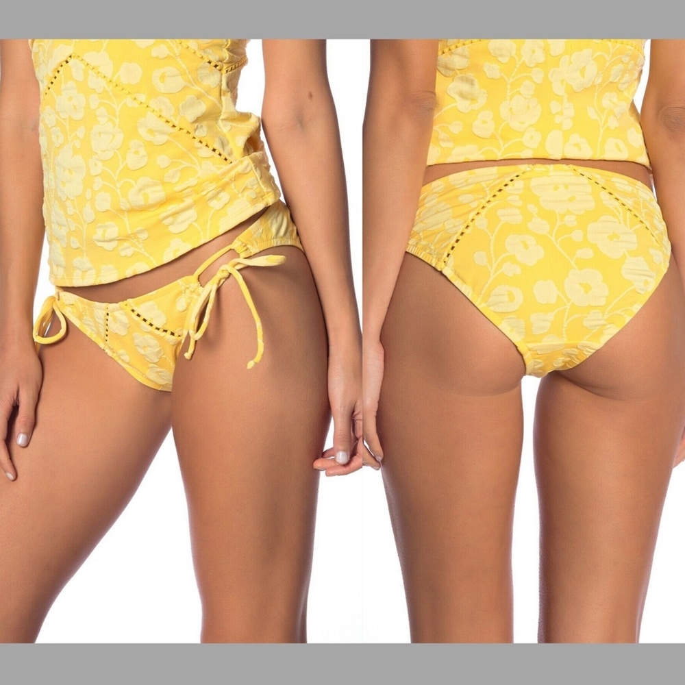 NEW Robin Piccone Sadie Floral Side Tie Bikini Bottom‎ Marigold [SZ Medium ]